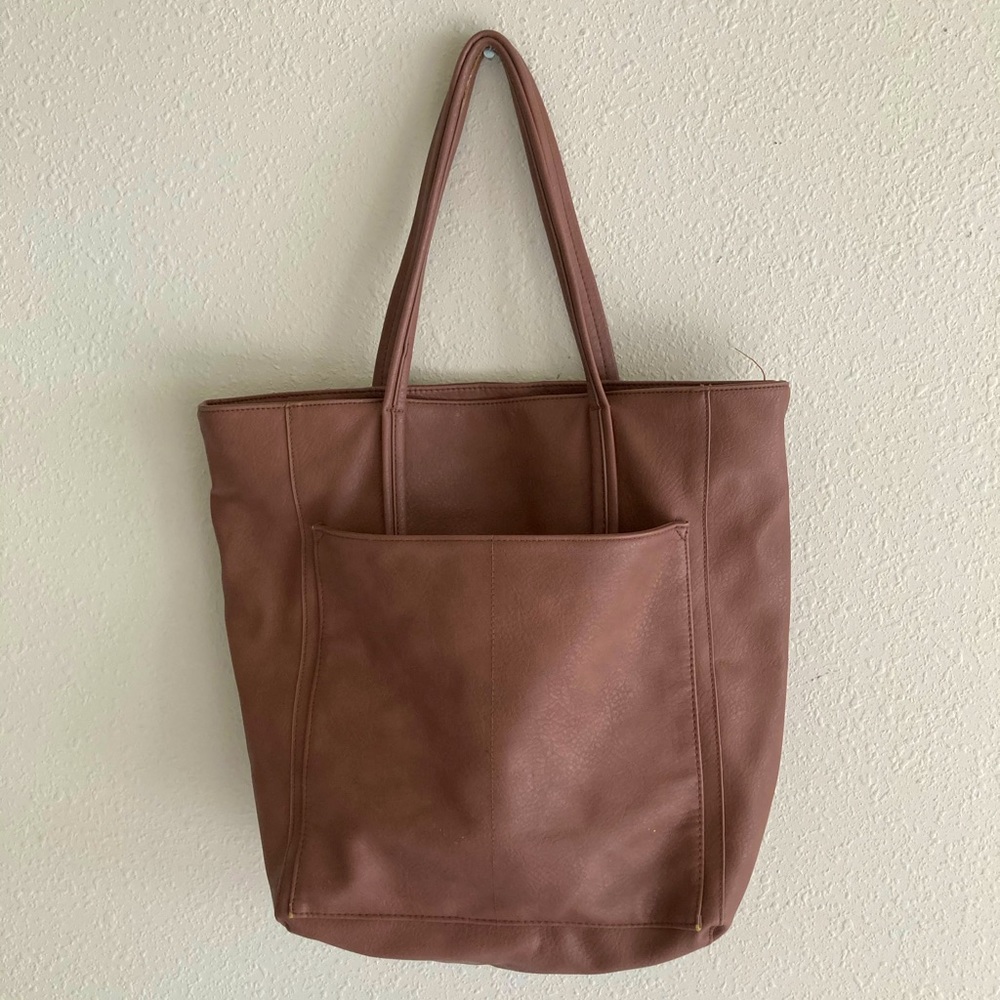 Brown faux leather hand bag